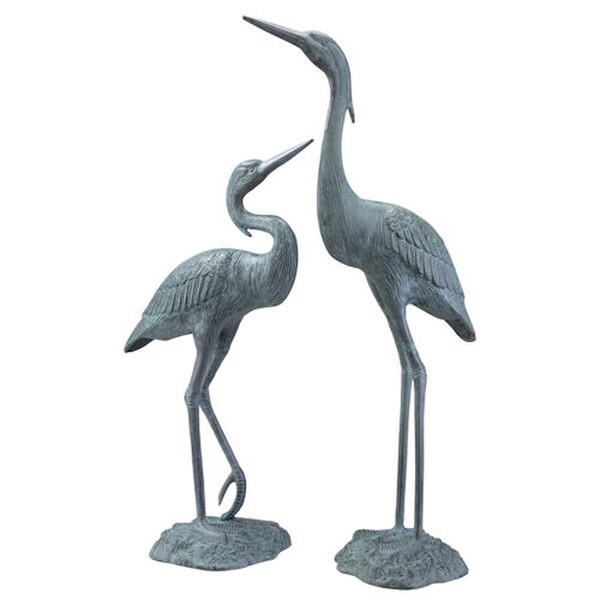 Garden Heron Pair Brass Sculptures Wading Heavy Duty Victorian Design